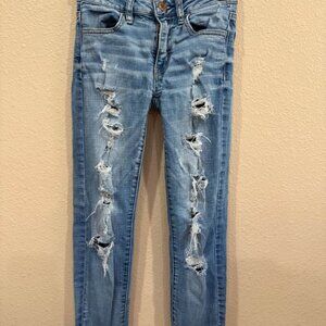 American Eagle Super Stretch Distressed Light Wash Jeans 00 Regular